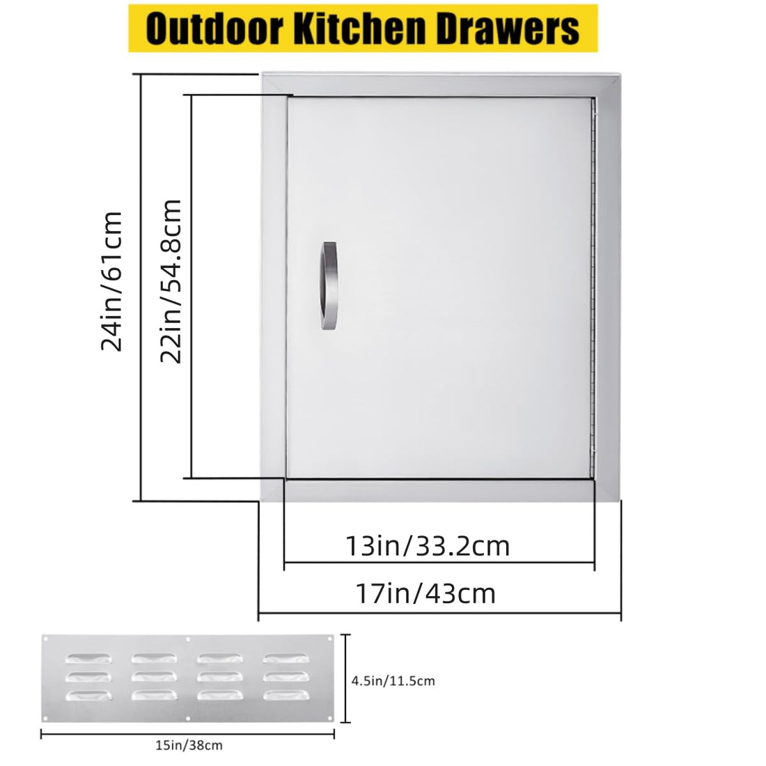 Garvee Porte d'accès pour barbecue 43,2 x 61 cm, acier inoxydable 304, tous temps, porte simple avec poignée encastrée et fermeture magnétique