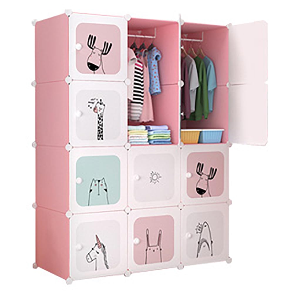 Organisateur de garde-robe modulaire Garvee pour enfants, 12 cubes, rose, à monter soi-même, pour chambre et couloir, gain de place, robuste et polyvalent