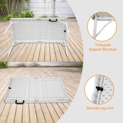 Garvee Table pliante 120 cm, robuste, portable, pieds antidérapants, réglable, en plastique, imperméable, blanche, pour intérieure et extérieure