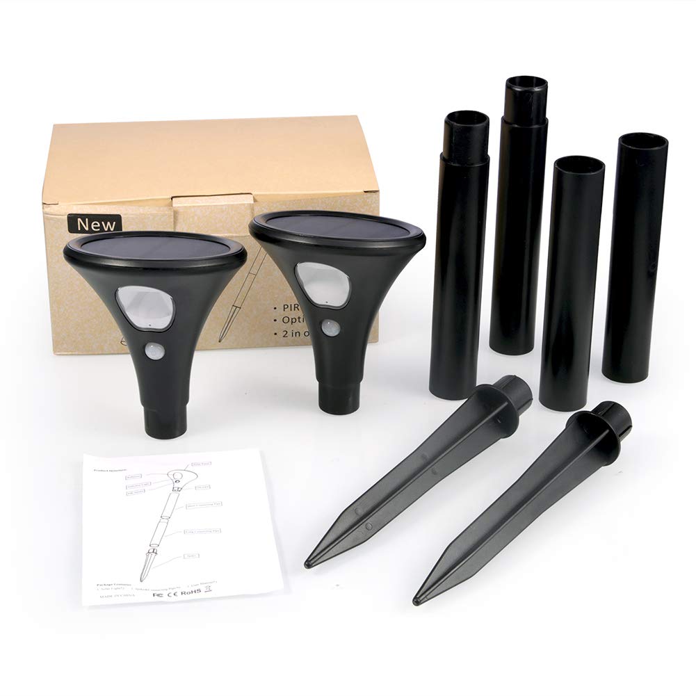 Lot de 2 lampes solaires d'extérieur Garvee avec détecteur de mouvement, étanches IP65, pour jardin, terrasse, pelouse et allée.