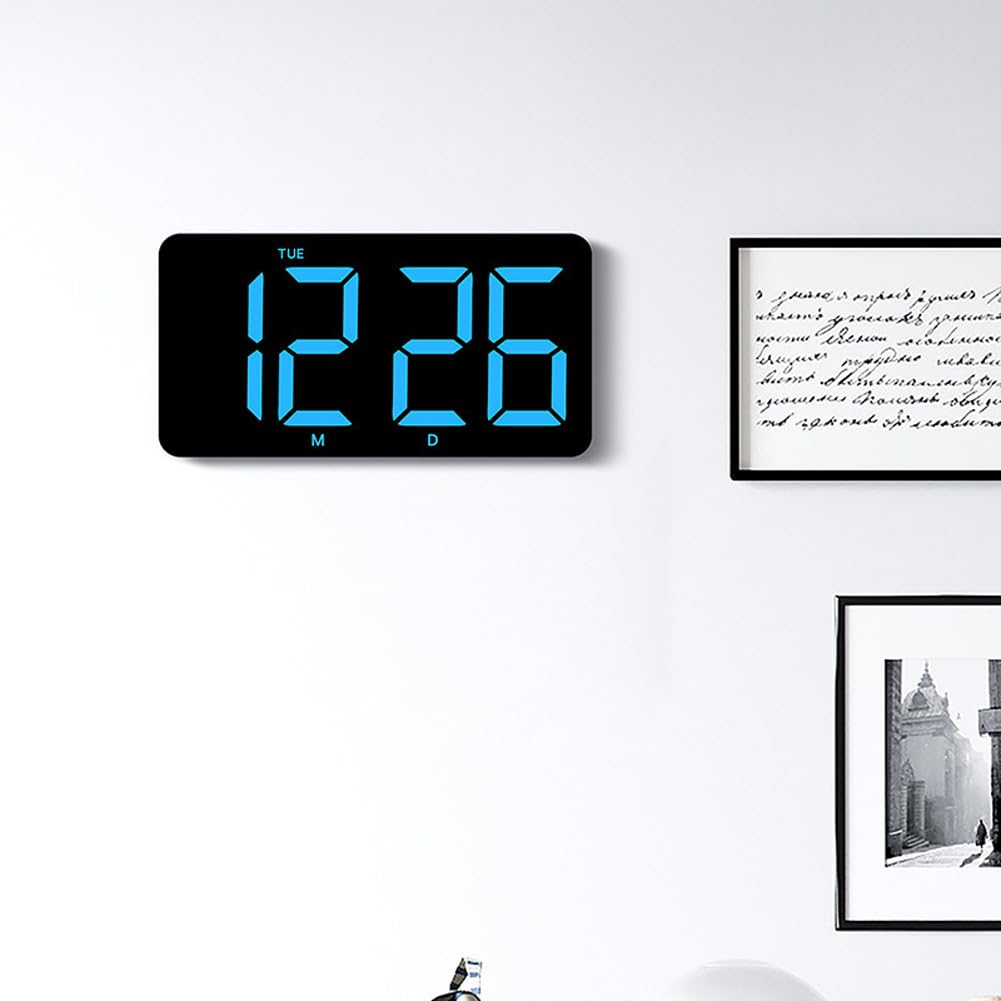 Garvee Horloge murale numérique LED avec télécommande, affichage de la température et de l'humidité, 26, 7 cm (27 cm), plastique, grand écran, salon