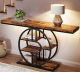 Garvee Console étroite à 5 niveaux, cadre métallique arrondi, plateau MDF, 120 × 30 × 80 cm, brun rétro, pour entrée et salon