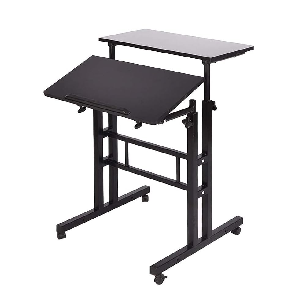 Garvee Bureau assis-debout mobile 60 × 60 × 70-110 cm, hauteur réglable, plateau inclinable, 4 roulettes, idéal maison et bureau, blanc