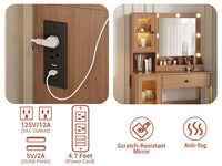 Coiffeuse Garvee avec miroir et éclairage, MDF robuste, éclairage à intensité variable, ports USB, chambre, blanche