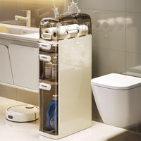 Meuble de salle de bain Garvee à 4 niveaux, étroit, avec tiroirs transparents et roulettes, pour salle de bain et cuisine. Gain de place, étanche, ABS et PP, argent.