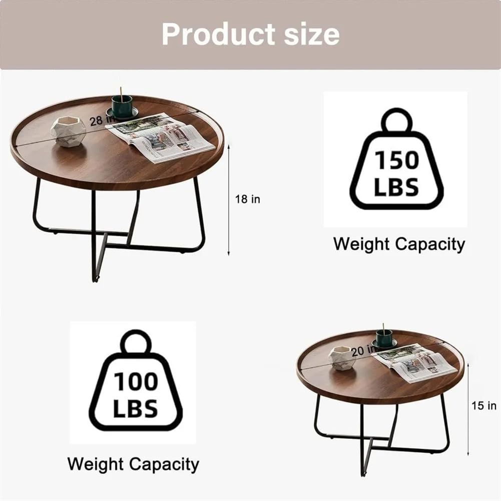 Garvee ensemble de 2 tables basses gigognes rondes avec pieds antidérapants pour le salon et le bureau, 71 × 46 cm et 51 × 38 cm, marron