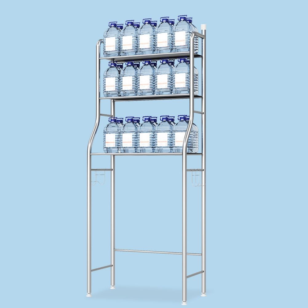 Étagère de salle de bain autoportante à 3 niveaux Garvee en métal avec crochets et porte-papier toilette, blanche, gain de place.
