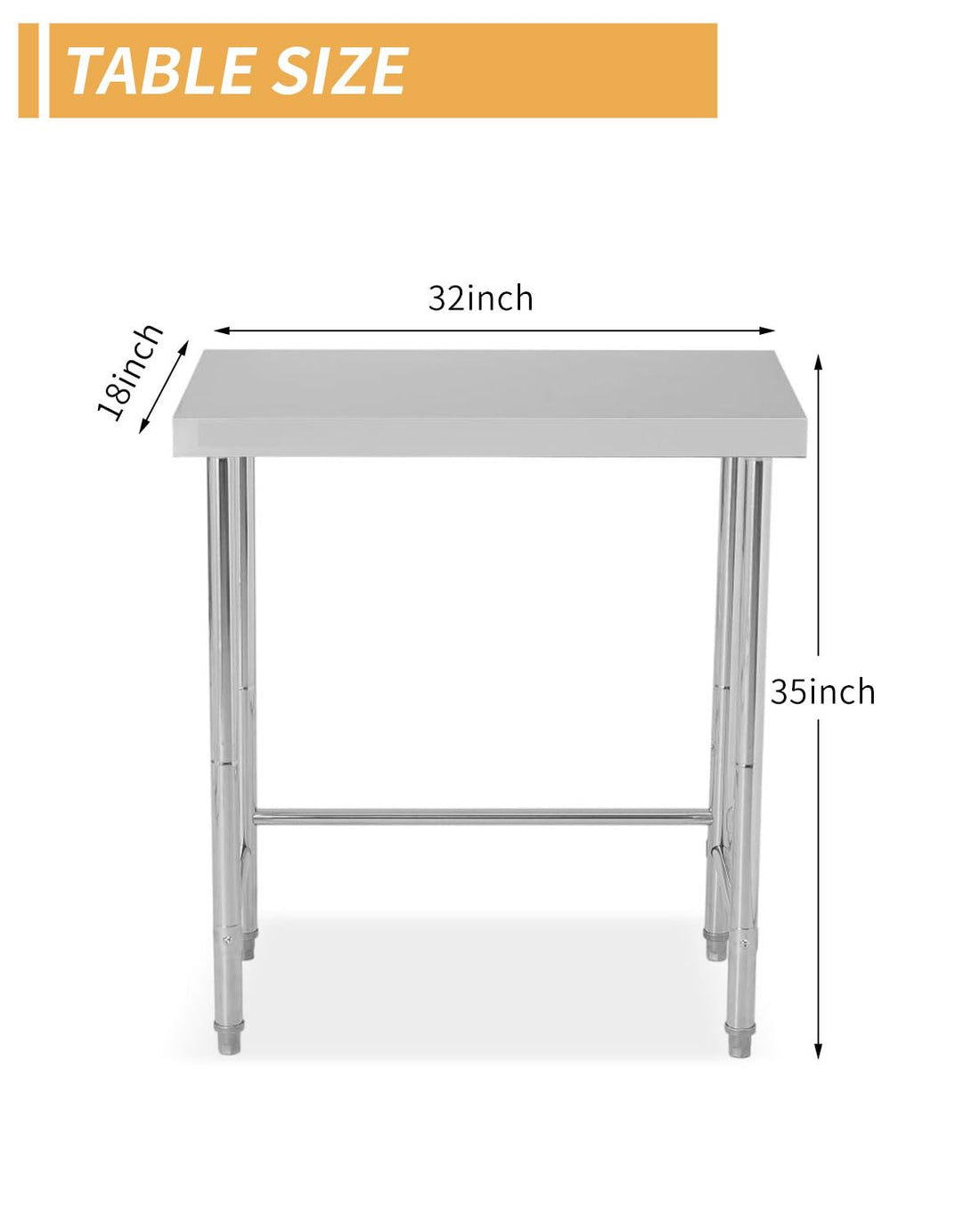 Table de travail Garvee en acier inoxydable 45,7 x 81,3 cm (18 x 32 pouces), robuste et mobile, pour la cuisine et l'atelier, antirouille.