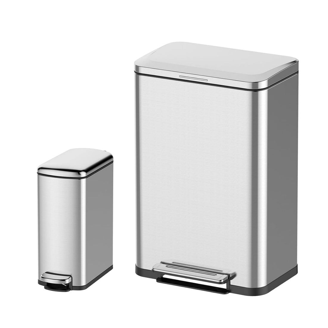 Poubelle Garvee en acier inoxydable 50 L avec pédale, couvercle à fermeture douce, rectangulaire, anti-odeurs, pour la cuisine et la salle de bain, argentée