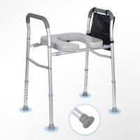 Garvee Siège de WC surélevé réglable avec accoudoirs et cadre indépendant pour salle de bain, matériau résistant, poches latérales et pieds antidérapants.