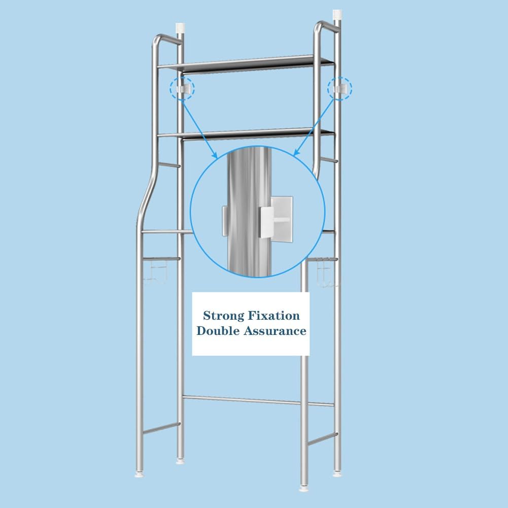 Étagère de salle de bain autoportante à 3 niveaux Garvee en métal avec crochets et porte-papier toilette, idéale pour la salle de bain et la buanderie. Acier inoxydable antirouille, gain de place.