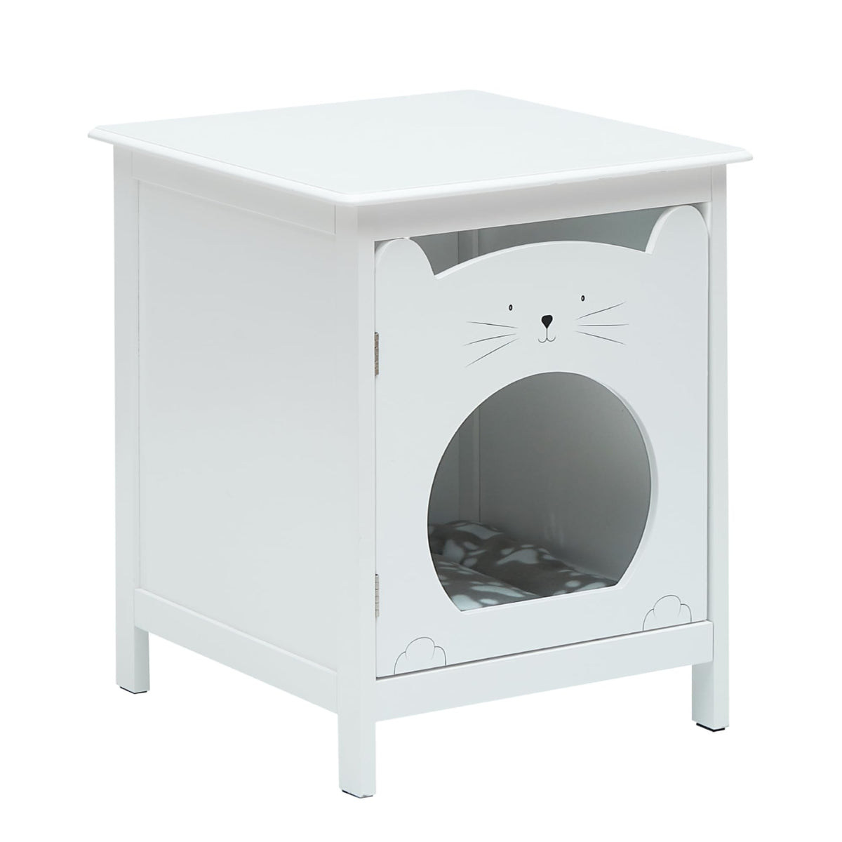 Garvee Bac à litière pour chat avec porte, ventilation, tapis moelleux, table d'appoint, meuble en bois, blanc, gain de place, idéal pour les chambres