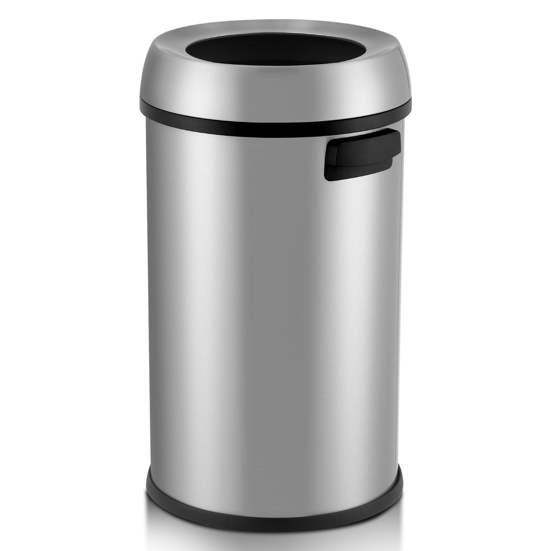 Poubelle ouverte Garvee 65 L (17 gal) en acier inoxydable brossé robuste, sans couvercle, avec poignées, pour la cuisine et l'extérieur.