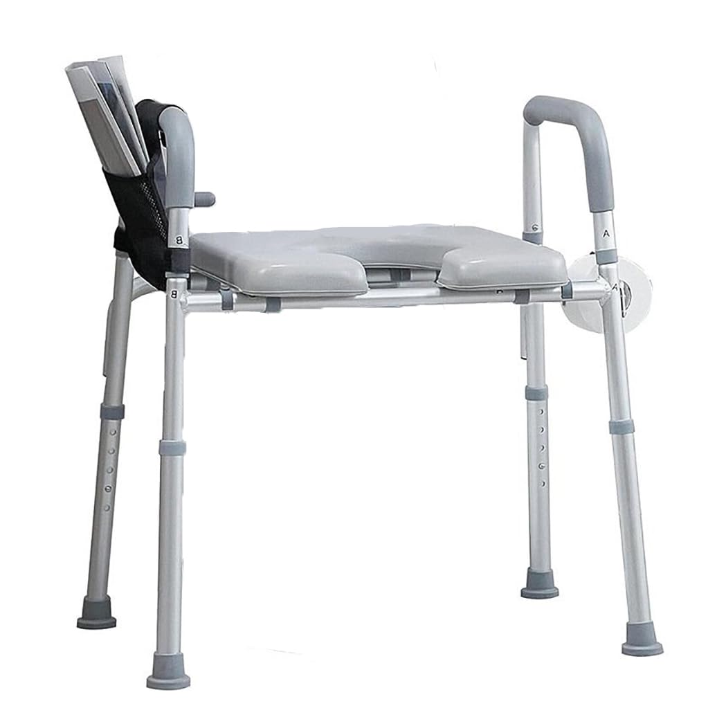 Siège de toilette surélevé Garvee avec accoudoirs, réglable en largeur et en hauteur, rembourré, cadre en aluminium, antidérapant, pour seniors, porte-papier toilette inclus