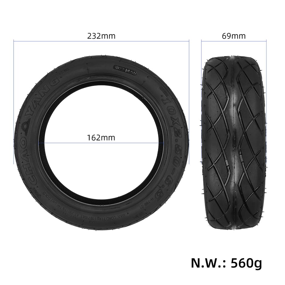 Pneu pour trottinette électrique 10x2.50-6.5 tout-terrain – Pneu de rechange tubeless en caoutchouc avec valve PVR50, anti-crevaison