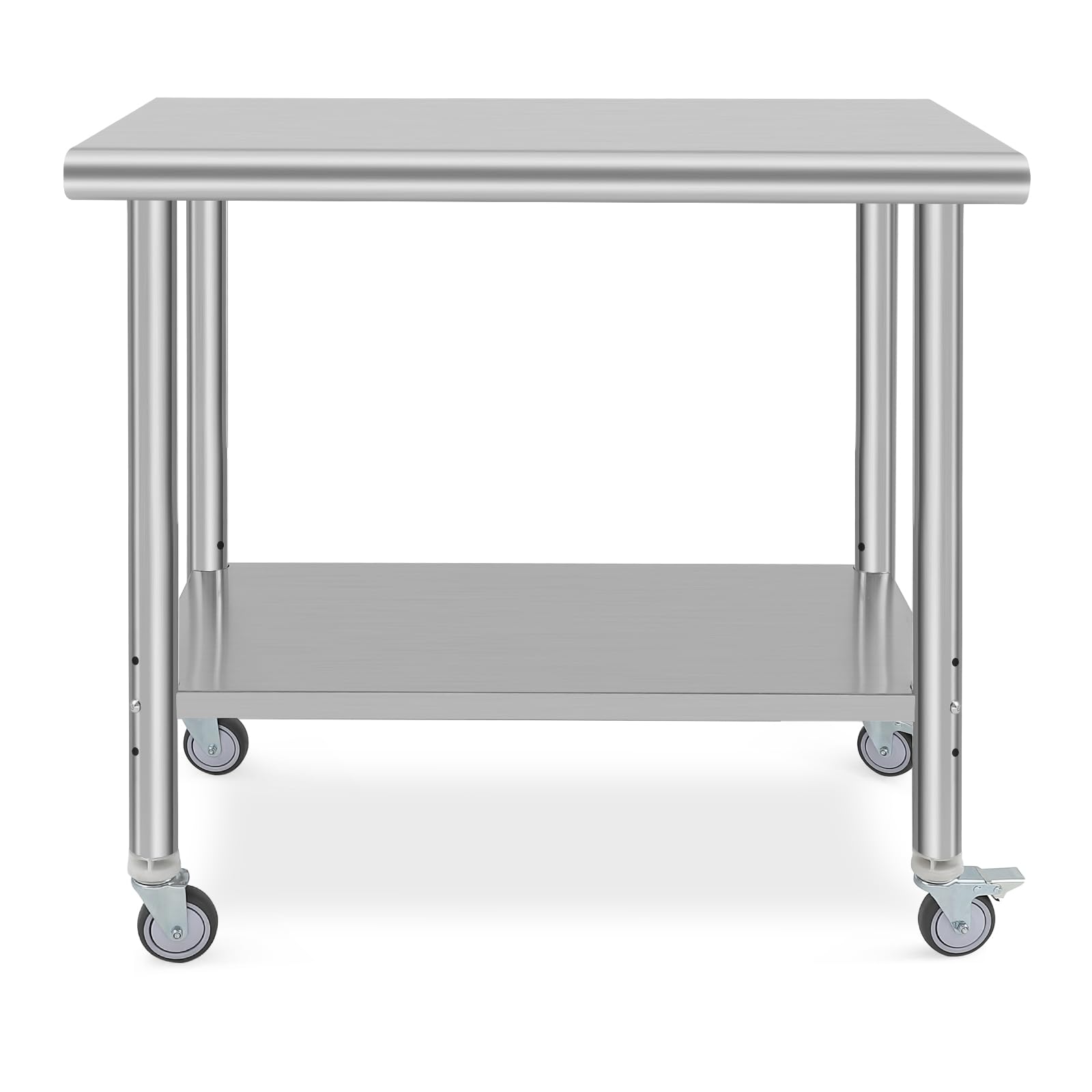 Table de travail Garvee en acier inoxydable – 91 × 61 × 89 cm, avec roulettes et étagère inférieure réglable, robuste et facile à nettoyer