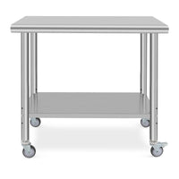 Table de travail Garvee en acier inoxydable – 91 × 61 × 89 cm, avec roulettes et étagère inférieure réglable, robuste et facile à nettoyer