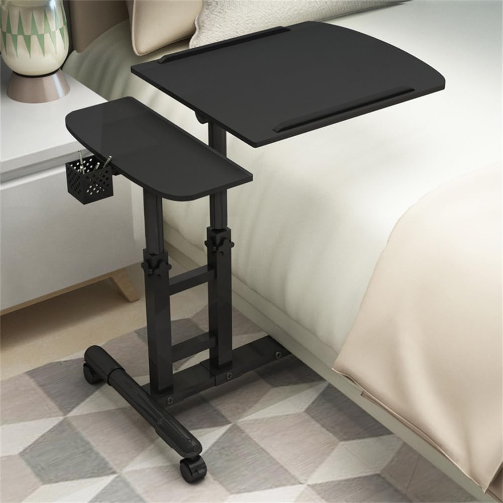 Table de lit mobile Garvee sur roulettes, réglable en hauteur, inclinable, pour ordinateur portable, idéale pour les lits d'hôpital et les lits médicalisés, 60 × 40 × 65-95 cm, noire