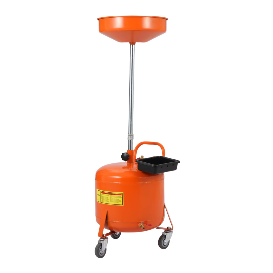 Réservoir de vidange d'huile Garvee de 75 litres (20 gallons) avec réglage en hauteur, roues pivotantes à 360° de 96,5 à 165 cm (38 à 65 pouces), acier thermolaqué anti-fuite, pour atelier ou garage.
