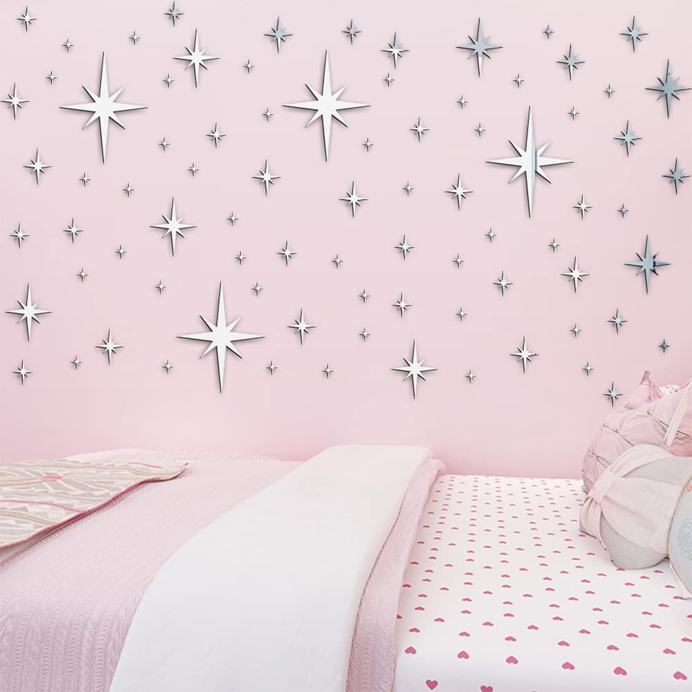 Garvee Stickers muraux étoiles en acrylique miroir, autocollants, imperméables, argentés, pour la décoration de chambre et de chambre d'enfant, 82 pièces