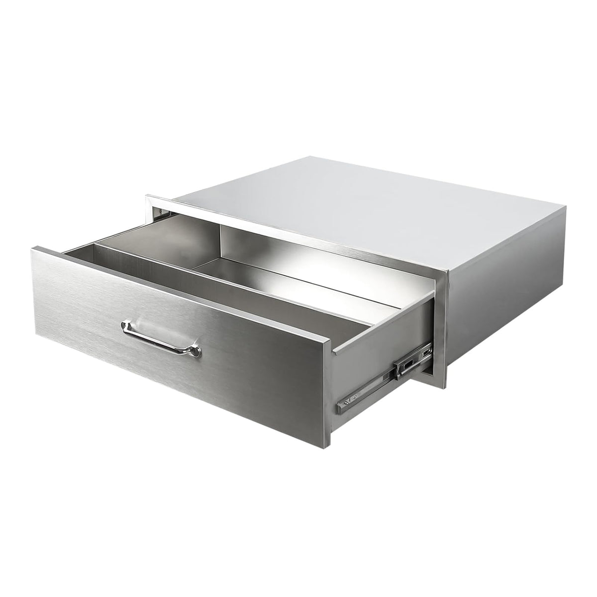 Tiroir de cuisine extérieure Garvee 76 x 58 x 25 cm en acier inoxydable pour barbecue, antirouille, montage encastré, rails silencieux, résistant aux intempéries, idéal pour le jardin et l'espace barbecue.