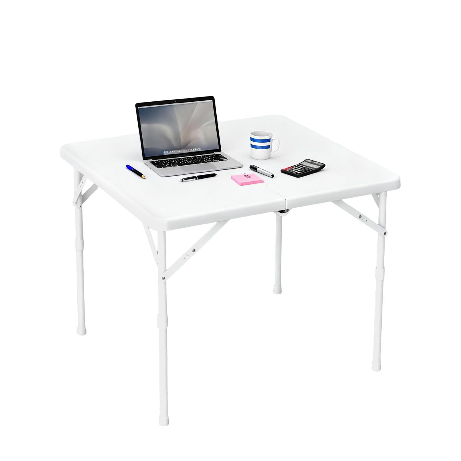Table carrée pliante Garvee 86 cm (34 po) - Portable et multifonctionnelle - Plateau en plastique, structure en métal - Idéale pour le camping, les pique-niques, le bureau et les fêtes - Blanche