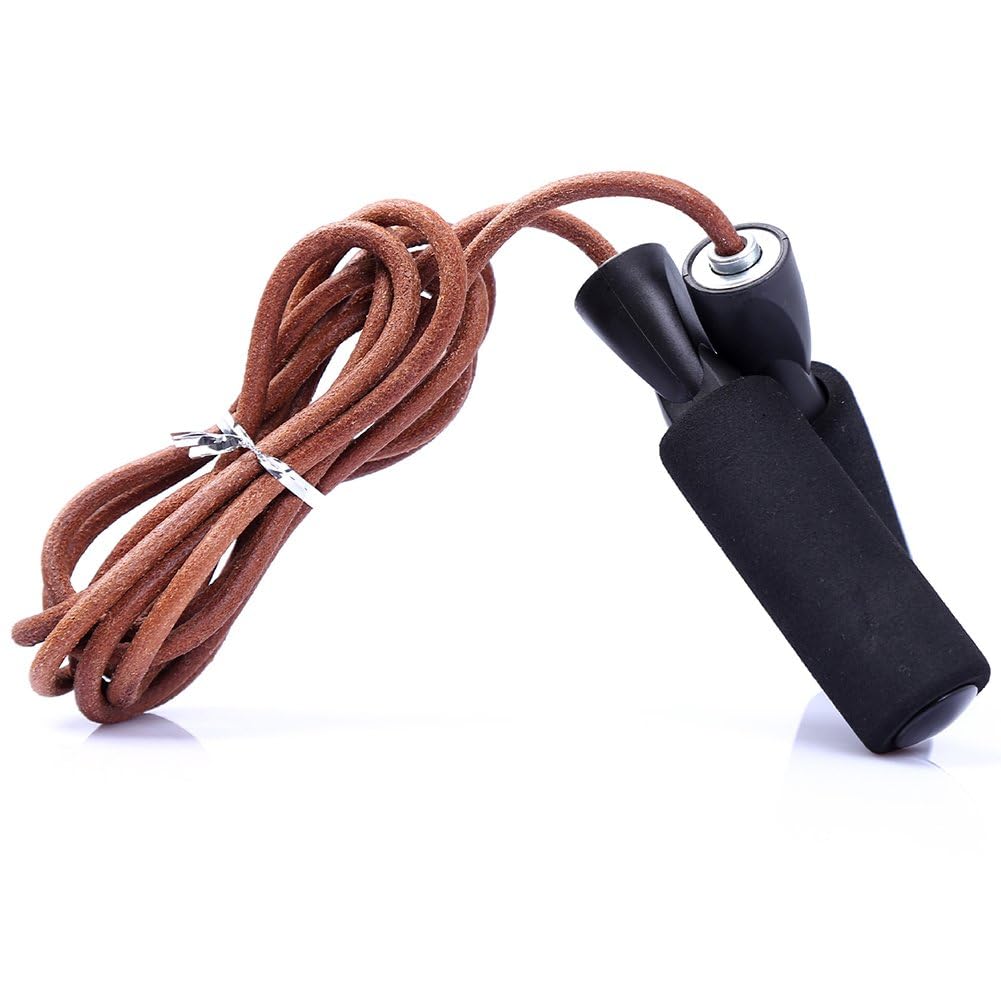 Corde à sauter professionnelle en cuir Garvee pour le fitness et l'entraînement, poignée ergonomique antidérapante, haute durabilité, marron, pour la salle de sport et les activités de plein air.