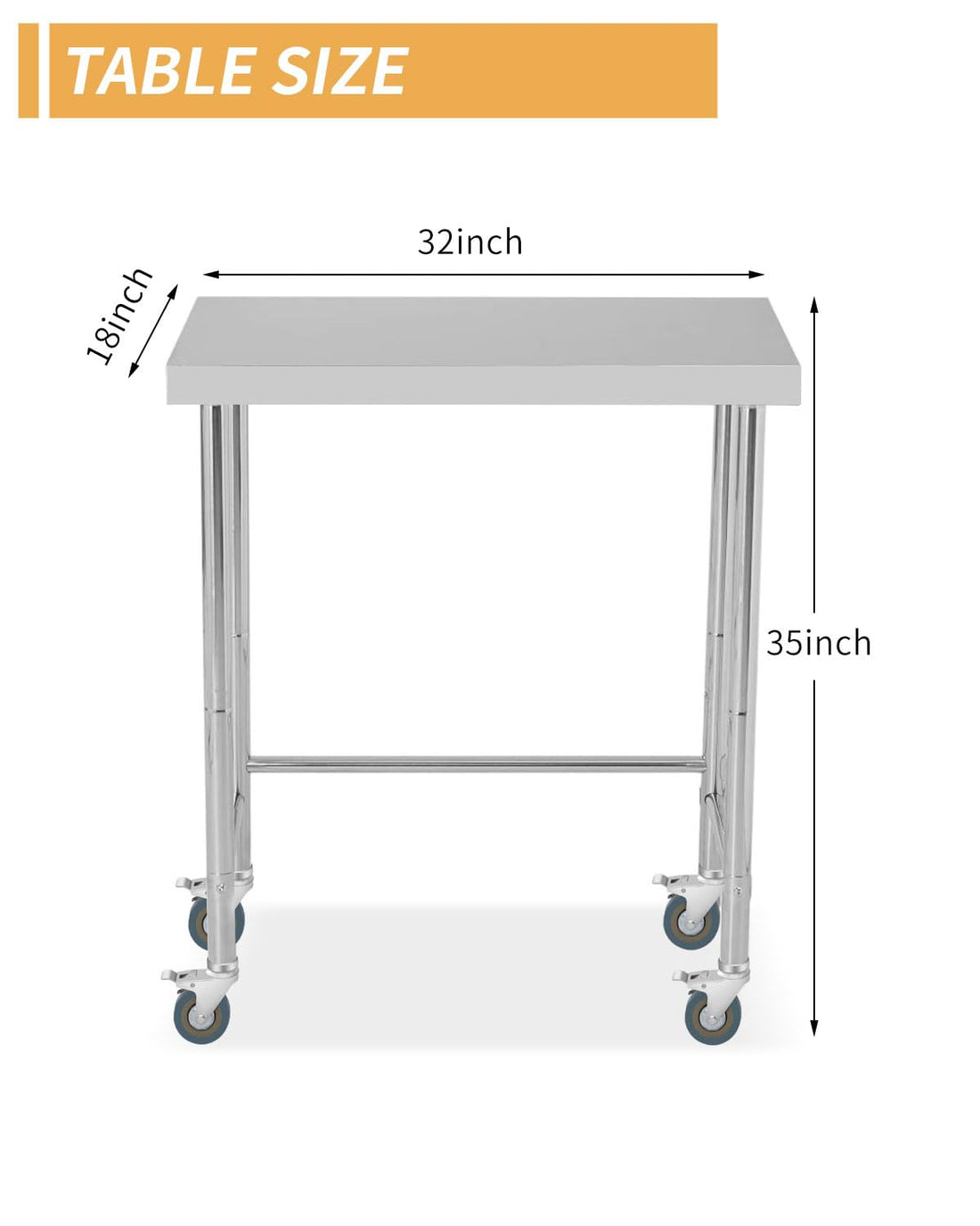 Table de travail Garvee en acier inoxydable 18 x 32 pouces avec roulettes pour cuisine et atelier, antirouille, résistante à la chaleur, stable