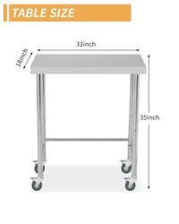 Table de travail Garvee en acier inoxydable 18 x 32 pouces avec roulettes pour cuisine et atelier, antirouille, résistante à la chaleur, stable