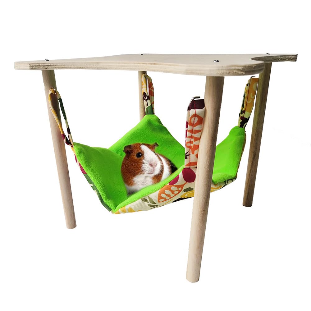 Lit hamac GARVEE pour cobayes, lapins et furets, grand format, avec cadre en bois, 30 x 30 x 24 cm, tissu doux, style champêtre