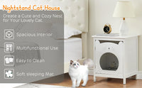 Garvee Bac à litière pour chat avec porte, ventilation, tapis moelleux, table d'appoint, meuble en bois, blanc, gain de place, idéal pour les chambres