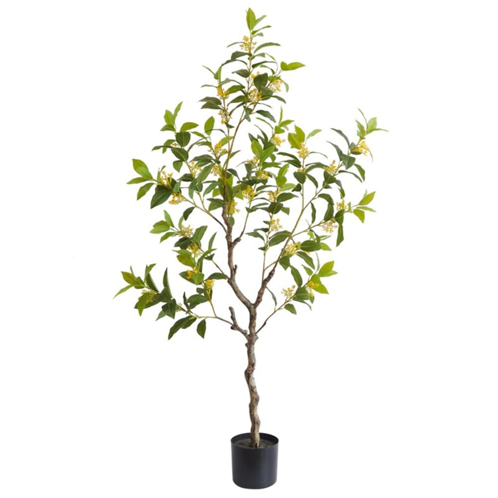 Osmanthus artificiel Garvee 1,4 m avec feuilles et fleurs réalistes, branches ajustables, matériau PU, sans entretien pour une utilisation intérieure et extérieure, vert