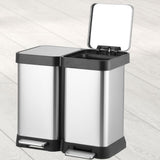 Poubelle double Garvee en acier inoxydable 2 x 20 L avec couvercle à fermeture douce à pédale, rectangulaire, argentée