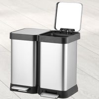 Poubelle double Garvee en acier inoxydable 2 x 20 L avec couvercle à fermeture douce à pédale, rectangulaire, argentée