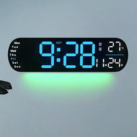 Horloge murale numérique LED Garvee 35 cm, grand écran, 9 niveaux de luminosité, affichage de la température, fonction mémoire, bleue, pour la cuisine et le bureau