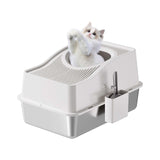 Garvee Bac à litière en acier inoxydable avec couvercle, pour chats jusqu'à 15 kg, usage domestique, silencieux, pelle incluse - Argenté