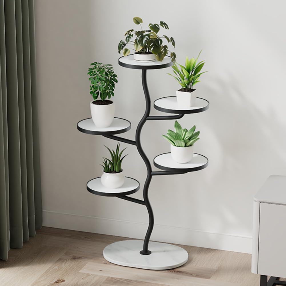 Support à plantes en métal à 5 niveaux Garvee pour l'intérieur et l'extérieur (balcon, salon, chambre), gain de place, design asymétrique