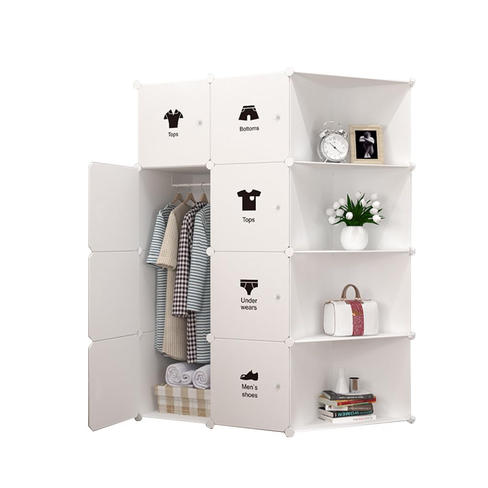 Armoire Garvee composée de 8 cubes avec portes et tringle à vêtements pour chambre à coucher, 75 x 47 x 111 cm, plastique blanc
