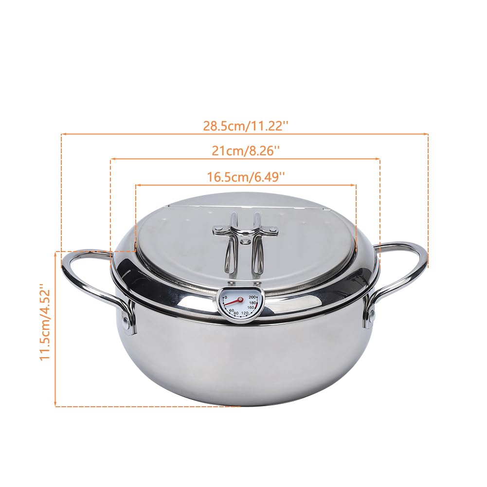 Friteuse Garvee en acier inoxydable 304, panier d'égouttage, compatible induction, finition polie miroir, contrôle de la température, cuisson saine, friture.