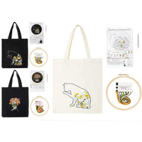 Kit de broderie Garvee 3 pièces pour débutants avec motif, instructions, sac à broder, tambour à broder, kits de point de croix à faire soi-même pour sacs en toile, adultes