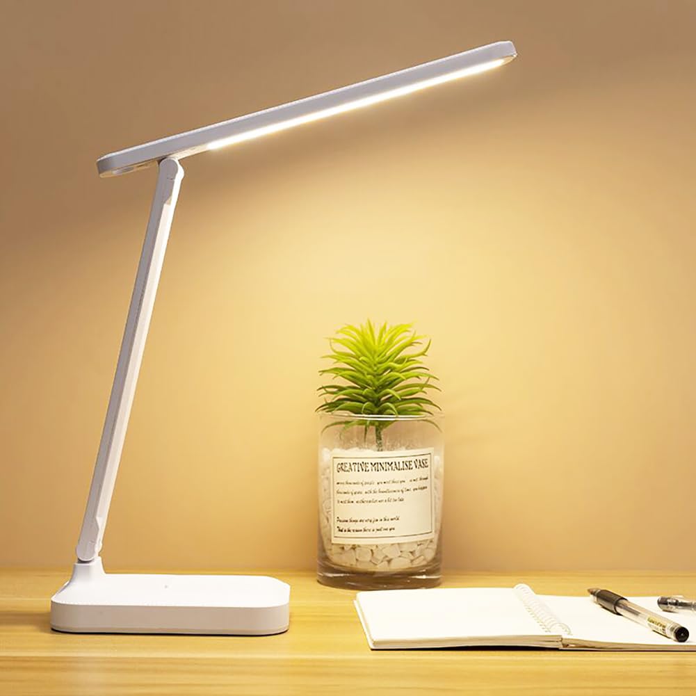 Lampe de bureau LED Garvee, 3 niveaux de luminosité réglables, protection des yeux, chargement USB, portable, pliable, lampe de chevet, blanche