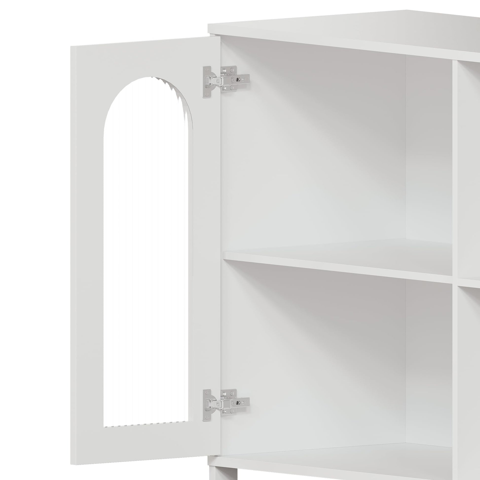 Garvee buffet avec portes vitrées, étagères réglables, MDF 3c, verre, poignées en métal, blanc moderne, pour le salon et la salle à manger