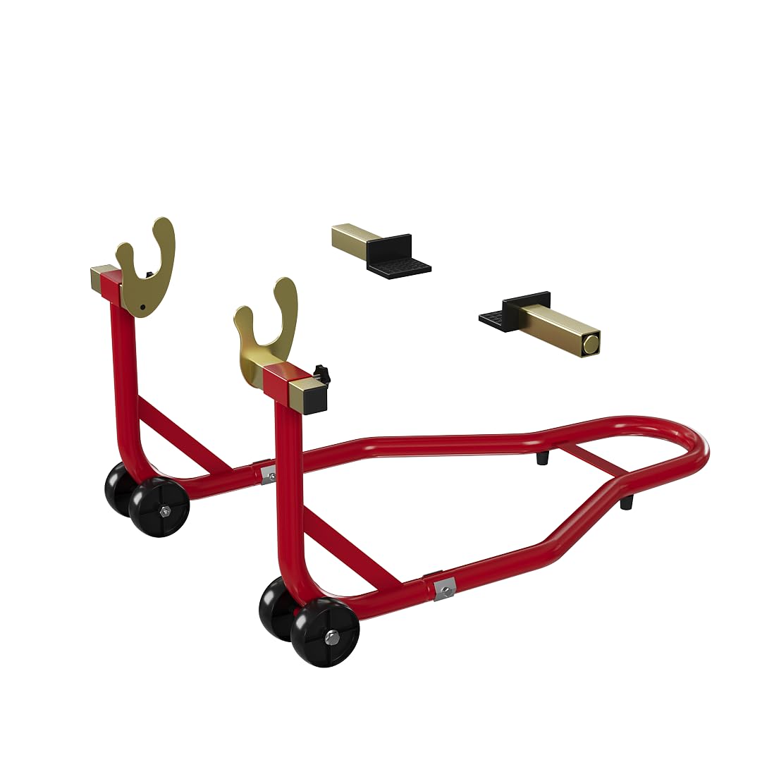 Béquille élévatrice pour moto Garvee, capacité 204 kg (450 lb), fourches réglables, acier robuste, pour l'entretien et la réparation, rouge.