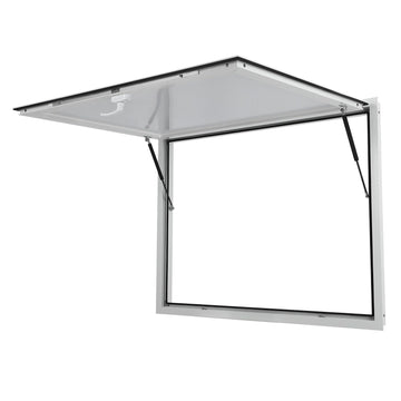 Fenêtre de restauration Garvey avec auvent, cadre en aluminium, double verrouillage à fourche, vérins hydrauliques, résistante aux intempéries, pour camion-restaurant, 122 x 91 cm