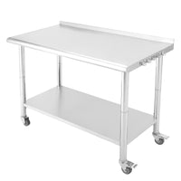 Garvee Table de préparation inox avec 5 crochets et roulettes, meuble mobile pour cuisine professionnelle