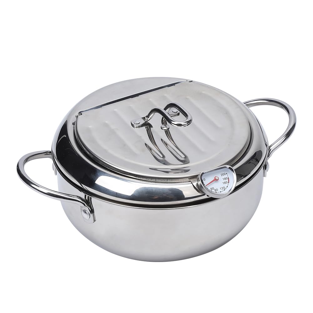 Friteuse Garvee en acier inoxydable 304, panier d'égouttage, compatible induction, finition polie miroir, contrôle de la température, cuisson saine, friture.