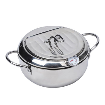 Friteuse Garvee en acier inoxydable 304, panier d'égouttage, compatible induction, finition polie miroir, contrôle de la température, cuisson saine, friture.