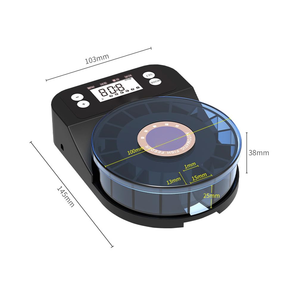 Distributeur automatique de nourriture pour poissons rechargeable Garvee – Minuteur d'aquarium avec port USB – Pour petits et moyens poissons jusqu'à 15 cm, différents types d'aliments