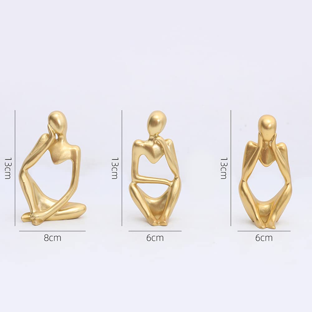 Ensemble de 3 statuettes abstraites Garvee représentant un penseur, mini figurines modernes en résine dorée pour le bureau et la maison.