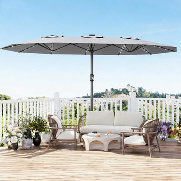 Garvee Parasol Rectangulaire 270 × 450 cm avec Éclairage LED et Recharge Solaire, Base Robuste, pour Terrasse, Jardin, Piscine et Événements, Gris